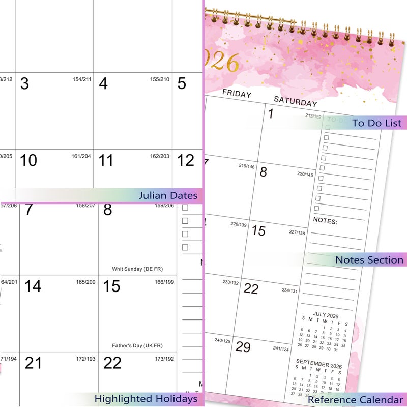 Indeme 2026 Calendar - 2026 Wall Calendar, 15" x 11.5", Jan. 2026 - Dec. 2026, 2026 Wall Calendar 12 Month with Twin-Wire Binding, Large Blocks, Julian Dates, Perfect Organizer for Home & Office - Image 5